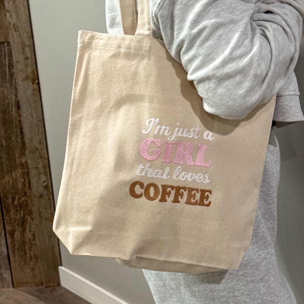 Embroidered Coffee Canvas Tote Bag